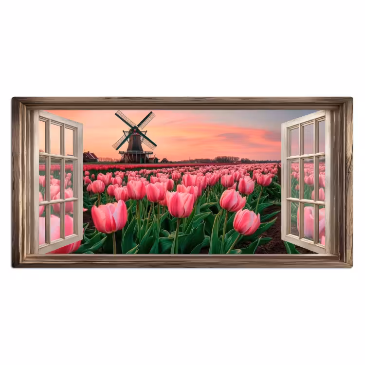 Bureau onderlegger - Doorkijk - Tulpen - Bloemen - Molen - Raam — 1