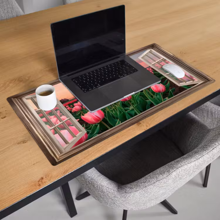 Bureau onderlegger - Doorkijk - Tulpen - Bloemen - Molen - Raam — 2