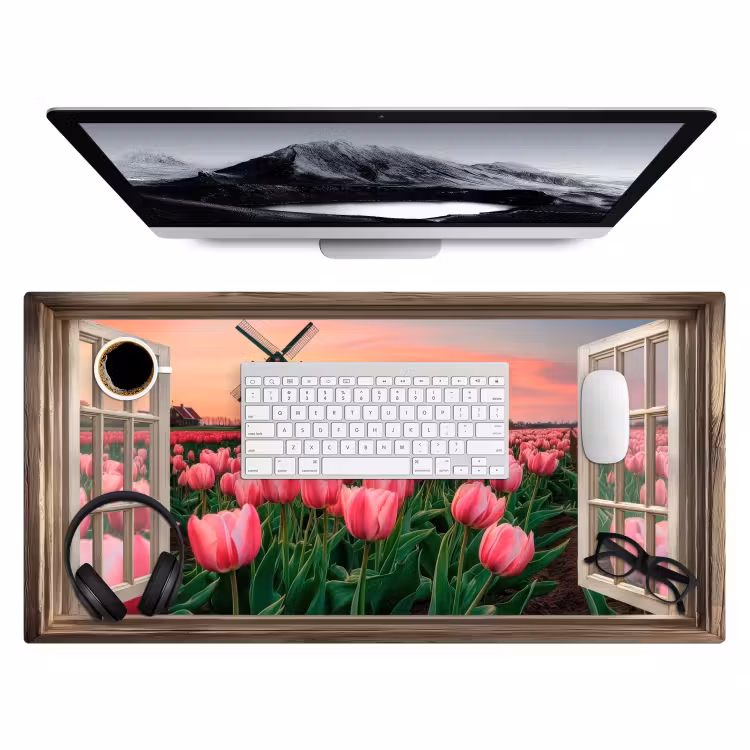 Bureau onderlegger - Doorkijk - Tulpen - Bloemen - Molen - Raam — 3