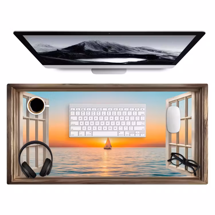 Bureau onderlegger - Doorkijk - Zee - Boot - Zonsondergang — 3