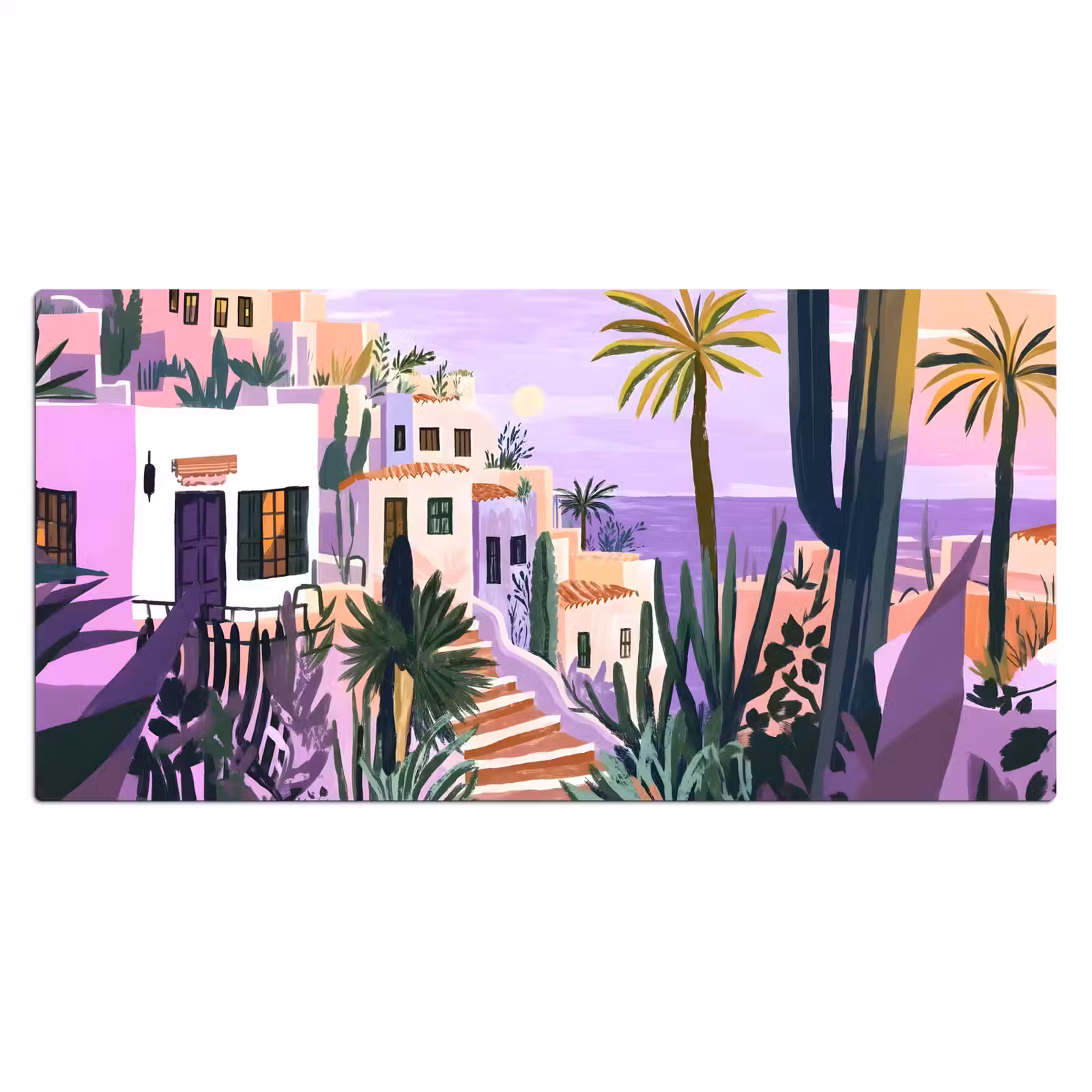 Bureau onderlegger - Huizen - Minimalistisch - Palmbomen - Kust — 1