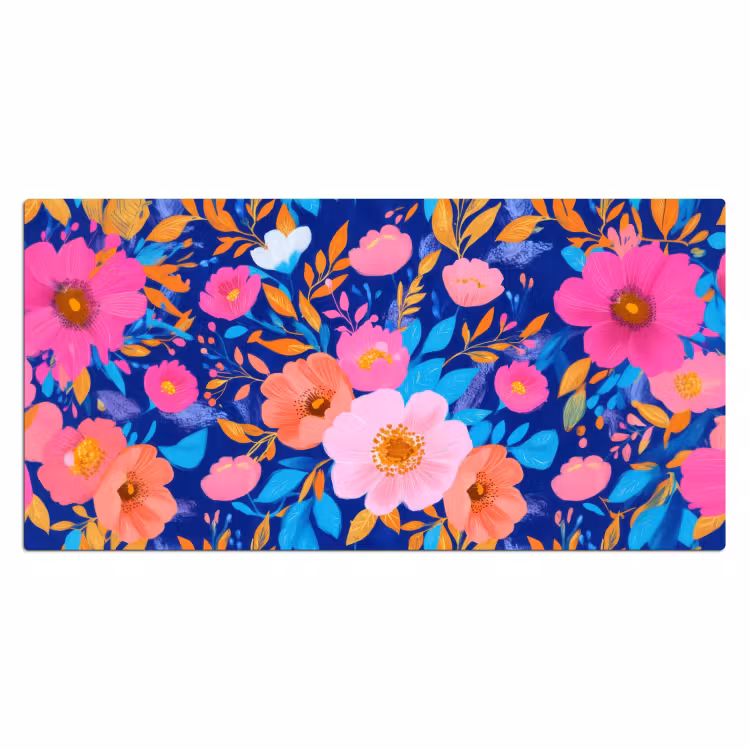 Bureau onderlegger - Bloemen - Blauw - Roze — 1
