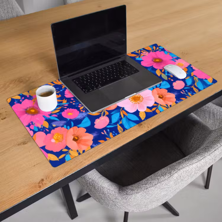 Bureau onderlegger - Bloemen - Blauw - Roze — 2