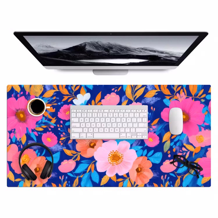 Bureau onderlegger - Bloemen - Blauw - Roze — 3