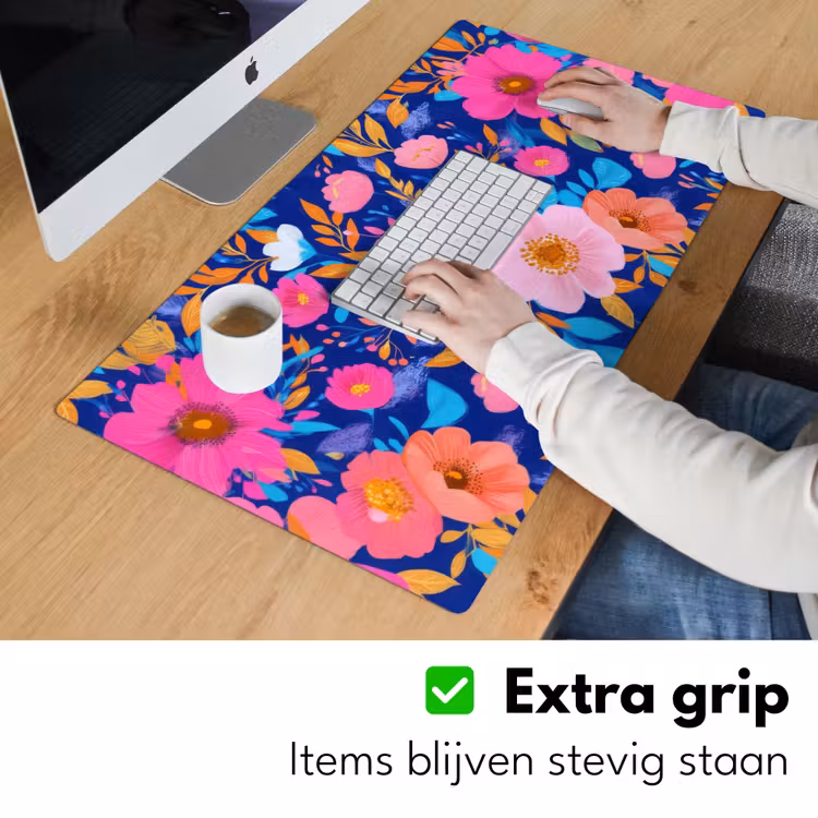 Bureau onderlegger - Bloemen - Blauw - Roze — 5