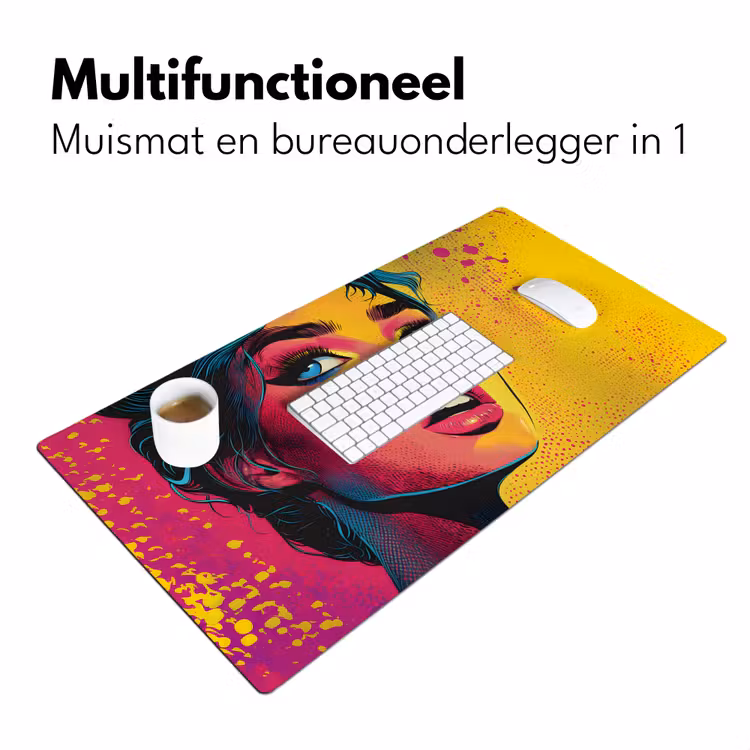 Bureau onderlegger - Close-up - Vrouwengezicht - Stippen - Geel — 6