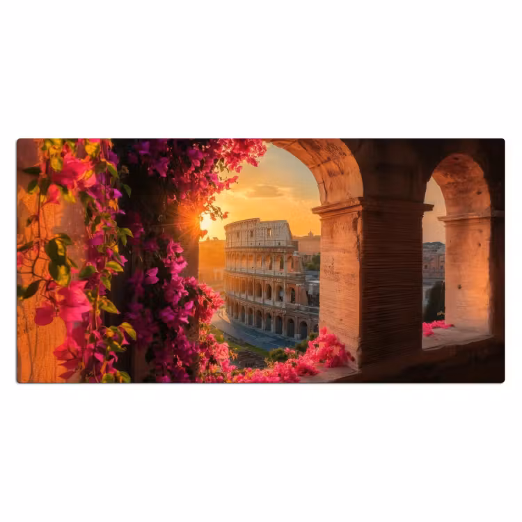 Bureau onderlegger - Colosseum - Rome - Roze Bloemen — 1