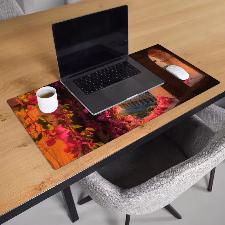 Bureau onderlegger - Colosseum - Rome - Roze Bloemen — 2