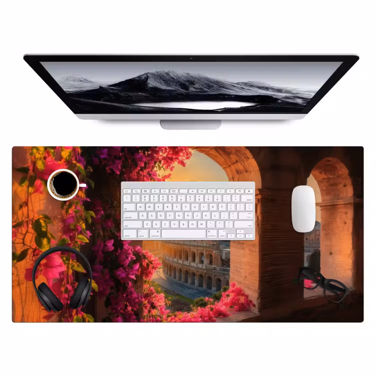 Bureau onderlegger - Colosseum - Rome - Roze Bloemen — 3