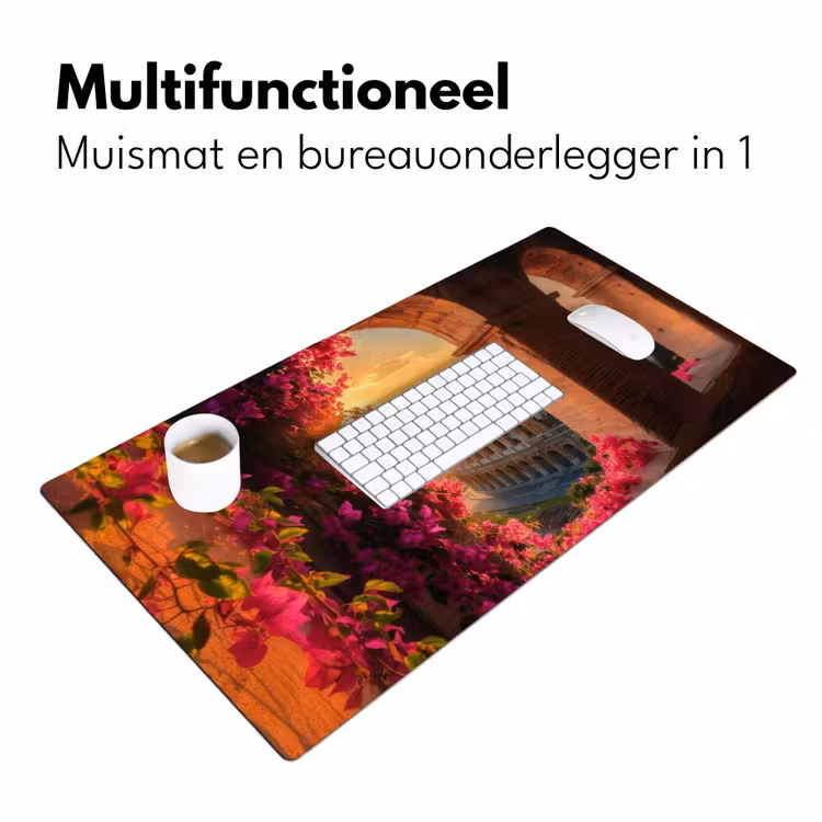 Bureau onderlegger - Colosseum - Rome - Roze Bloemen — 6