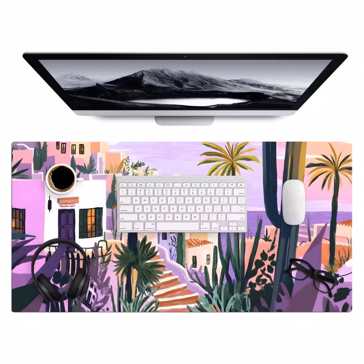 Bureau onderlegger - Huizen - Minimalistisch - Palmbomen - Kust — 3