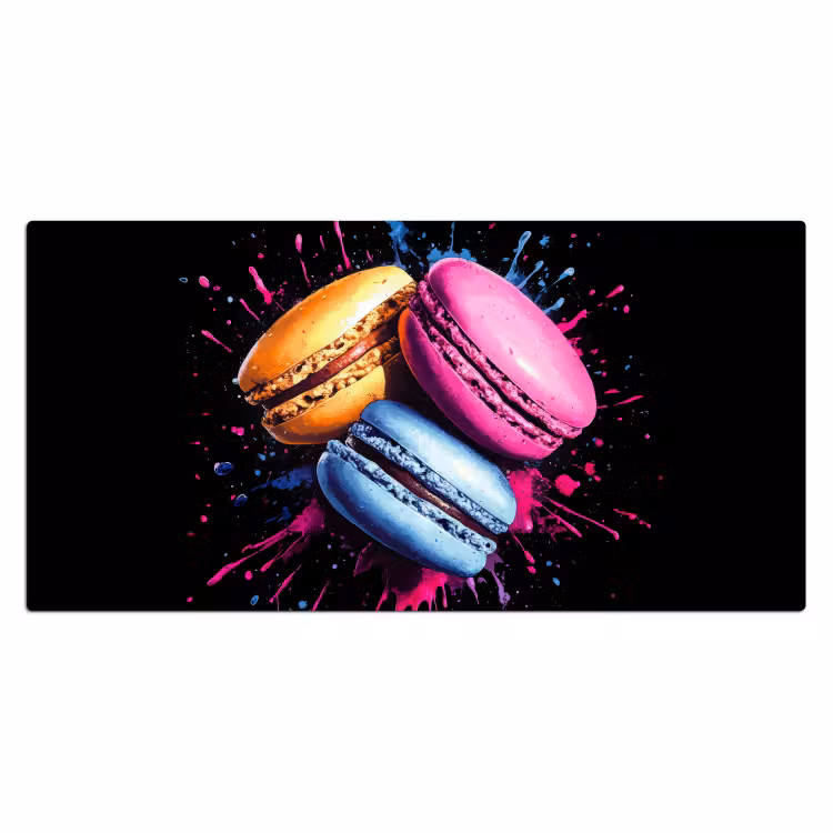 Bureau onderlegger - Macarons - Dessert - Graffiti - Kleurrijk - Roze - Blauw - Geel — 1