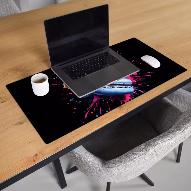 Bureau onderlegger - Macarons - Dessert - Graffiti - Kleurrijk - Roze - Blauw - Geel — 2
