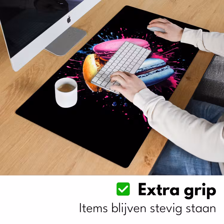 Bureau onderlegger - Macarons - Dessert - Graffiti - Kleurrijk - Roze - Blauw - Geel — 5