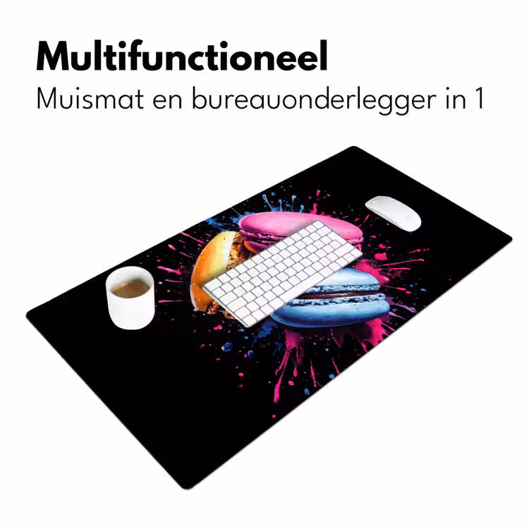 Bureau onderlegger - Macarons - Dessert - Graffiti - Kleurrijk - Roze - Blauw - Geel — 6
