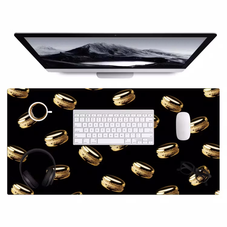 Bureau onderlegger - Macarons - Patroon - Goud - Zwart — 3
