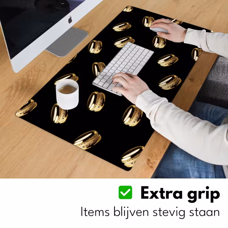 Bureau onderlegger - Macarons - Patroon - Goud - Zwart — 5