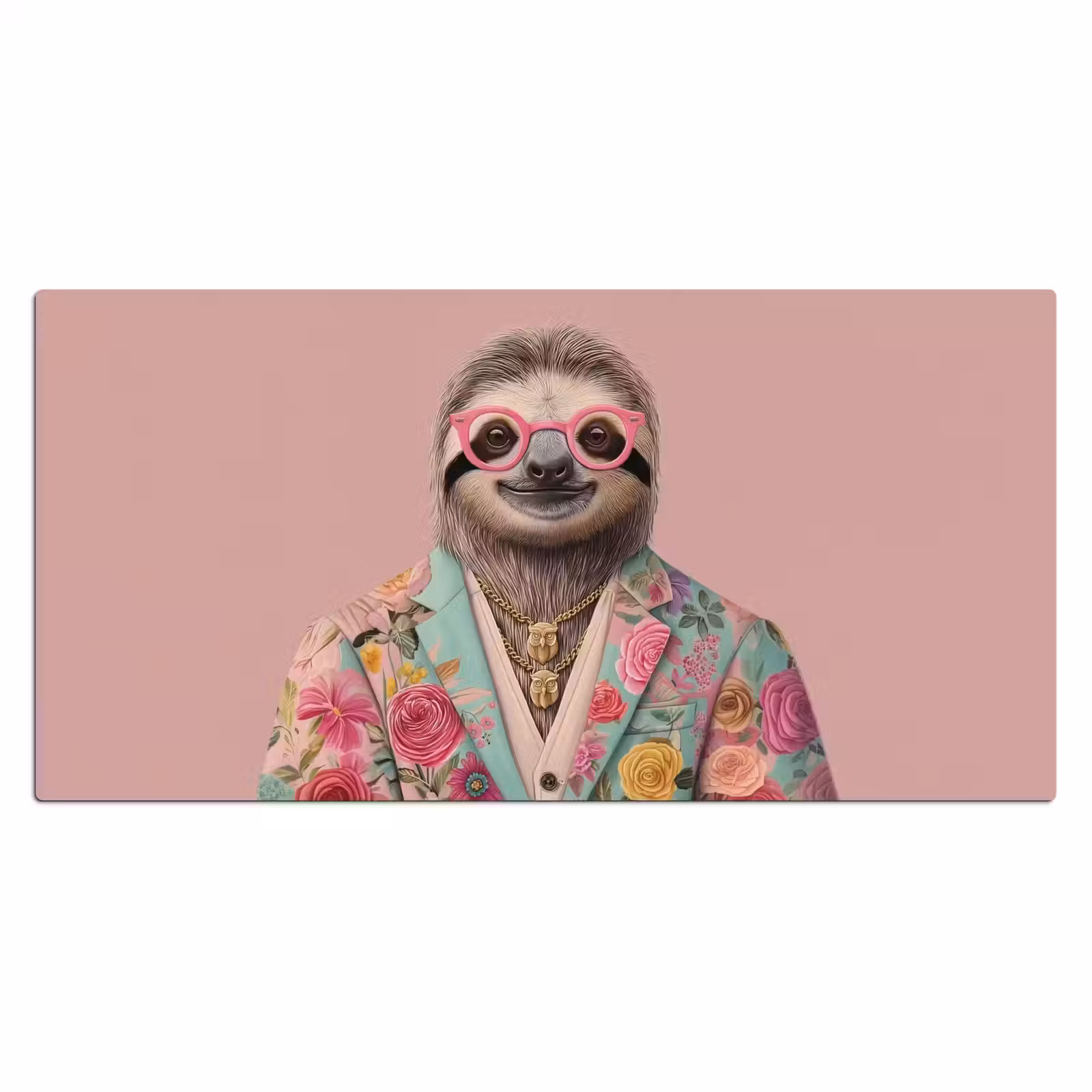 Bureau onderlegger - Luiaard - Bloemenprint - Bril - Roze — 1