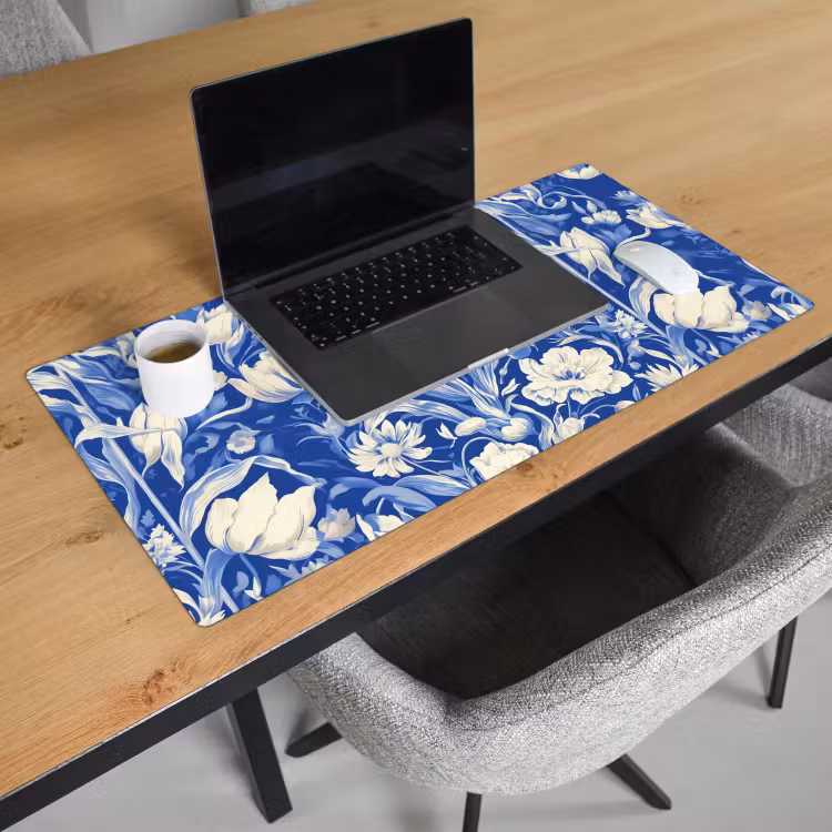 Bureau onderlegger - Bloemen - Delfts Blauw - Patroon - Tulp — 2