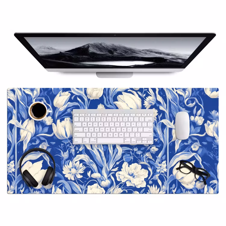 Bureau onderlegger - Bloemen - Delfts Blauw - Patroon - Tulp — 3