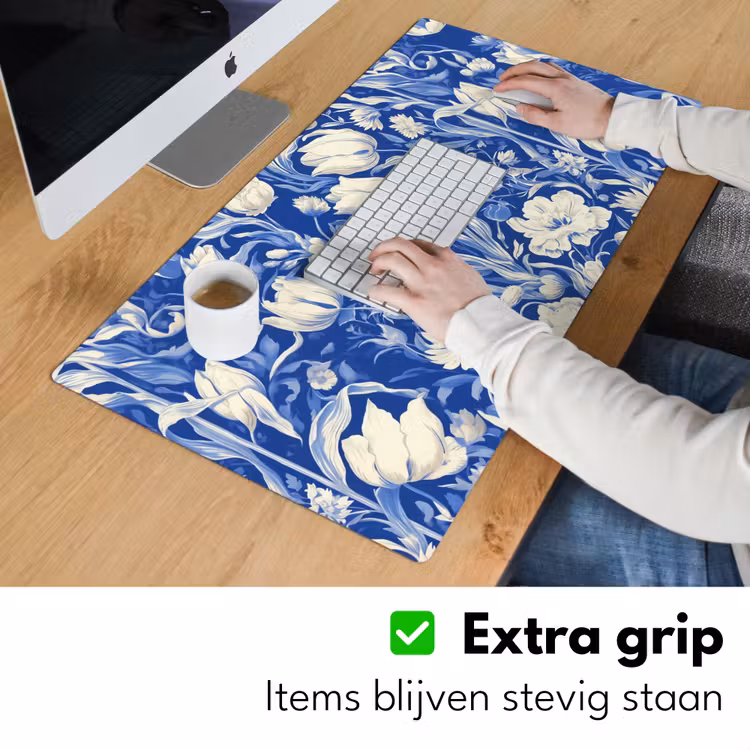 Bureau onderlegger - Bloemen - Delfts Blauw - Patroon - Tulp — 5