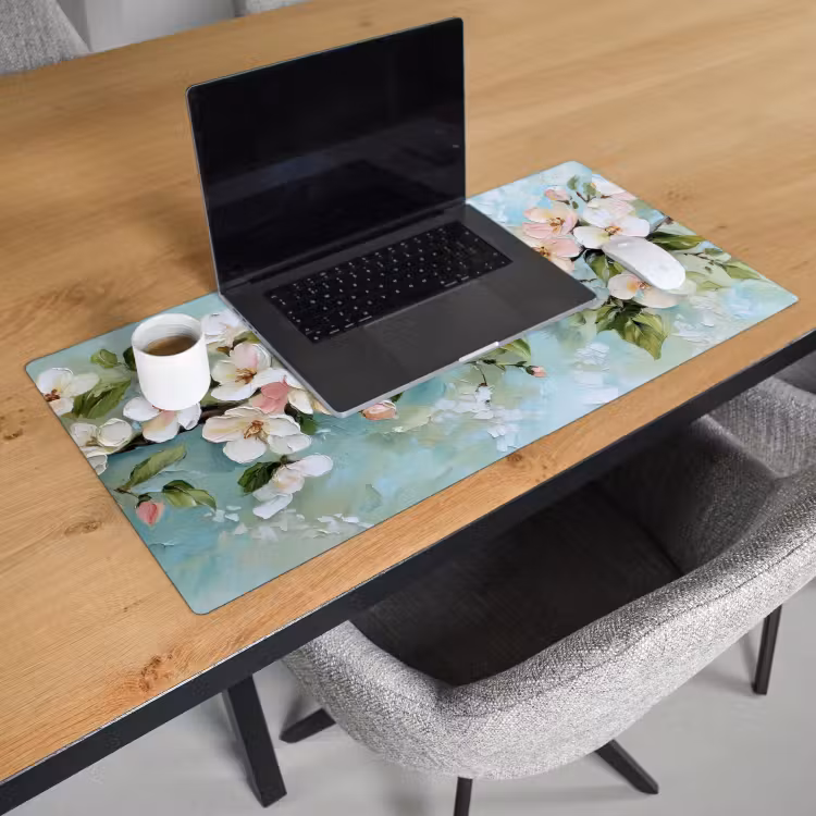 Bureau onderlegger - Bloesem - Bladeren - Lichtblauw — 2