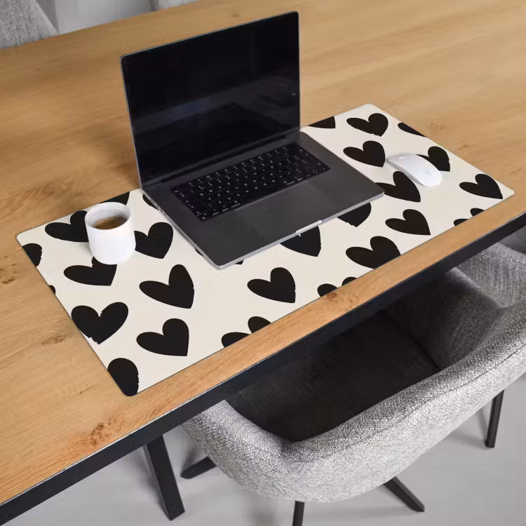 Bureau onderlegger - Hartjes - Zwart - Beige — 2