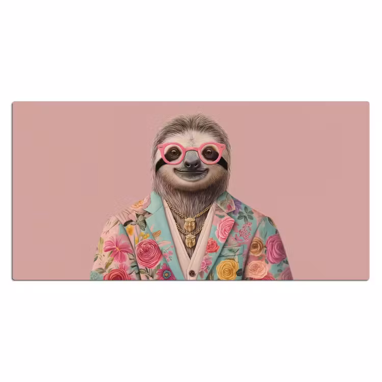 Bureau onderlegger - Luiaard - Bloemenprint - Bril - Roze — 1