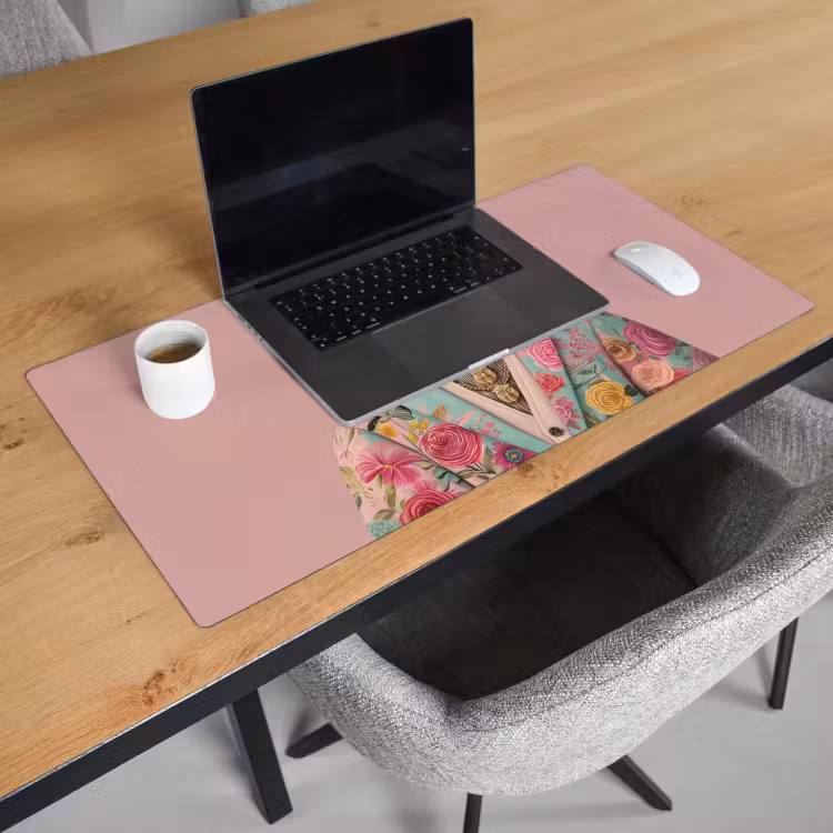 Bureau onderlegger - Luiaard - Bloemenprint - Bril - Roze — 2