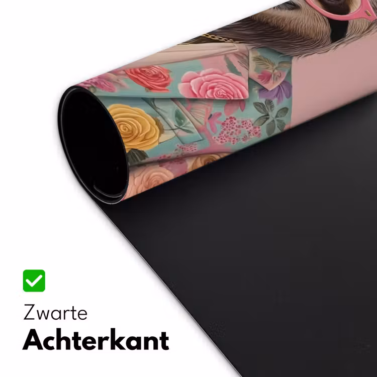 Bureau onderlegger - Luiaard - Bloemenprint - Bril - Roze — 4