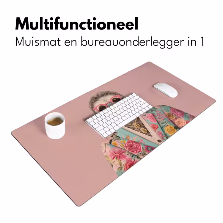 Bureau onderlegger - Luiaard - Bloemenprint - Bril - Roze — 6