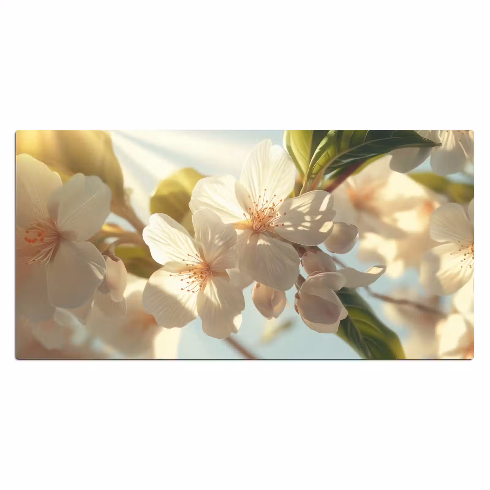 Bureau onderlegger - Bloesems - Wit - Zonnestralen - Bloemblaadjes — 1