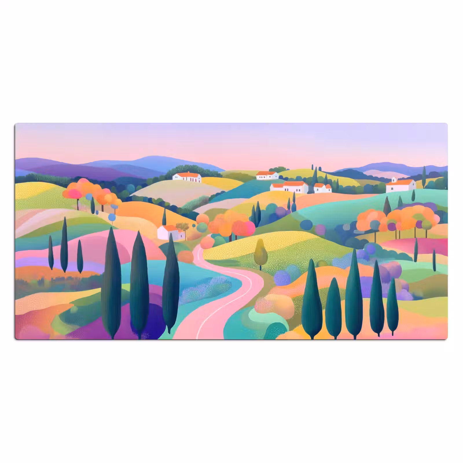 Bureau onderlegger - Landschap - Paars - Pastel - Huizen — 1