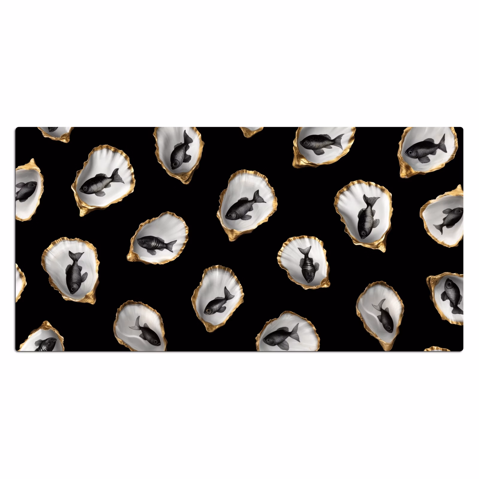 Bureau onderlegger - Oesters - Zwart - Vissen - Goud — 1