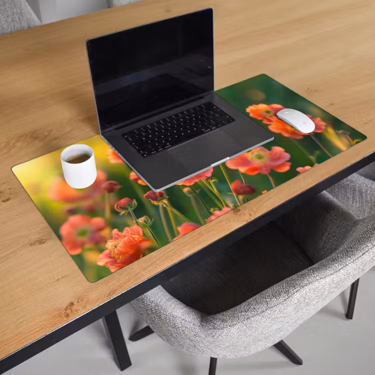 Bureau onderlegger - Bloemenveld - Zonnestralen - Oranje — 2