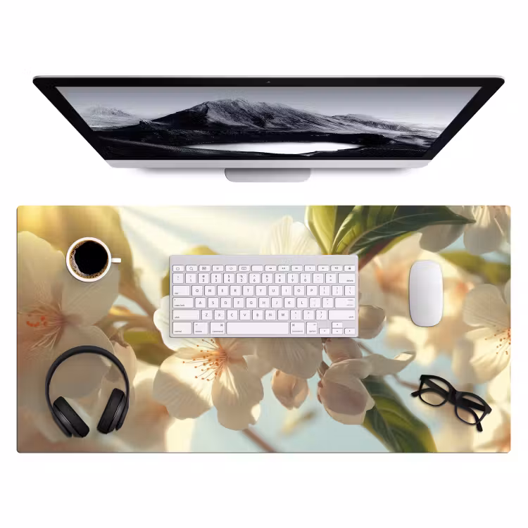 Bureau onderlegger - Bloesems - Wit - Zonnestralen - Bloemblaadjes — 3
