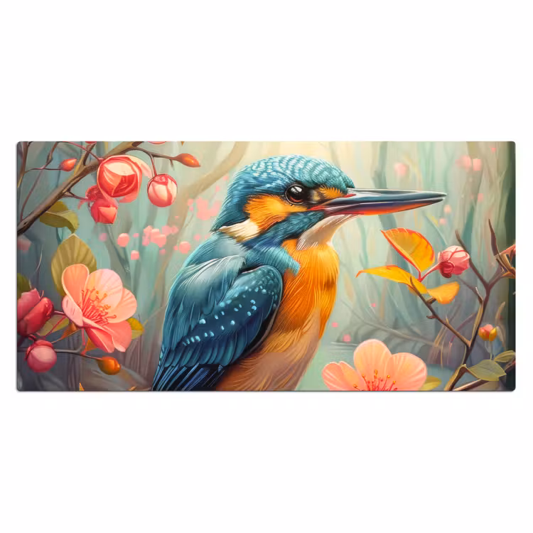Bureau onderlegger - IJsvogel - Bloesem - Natuur - Vogels - Bloemen — 1