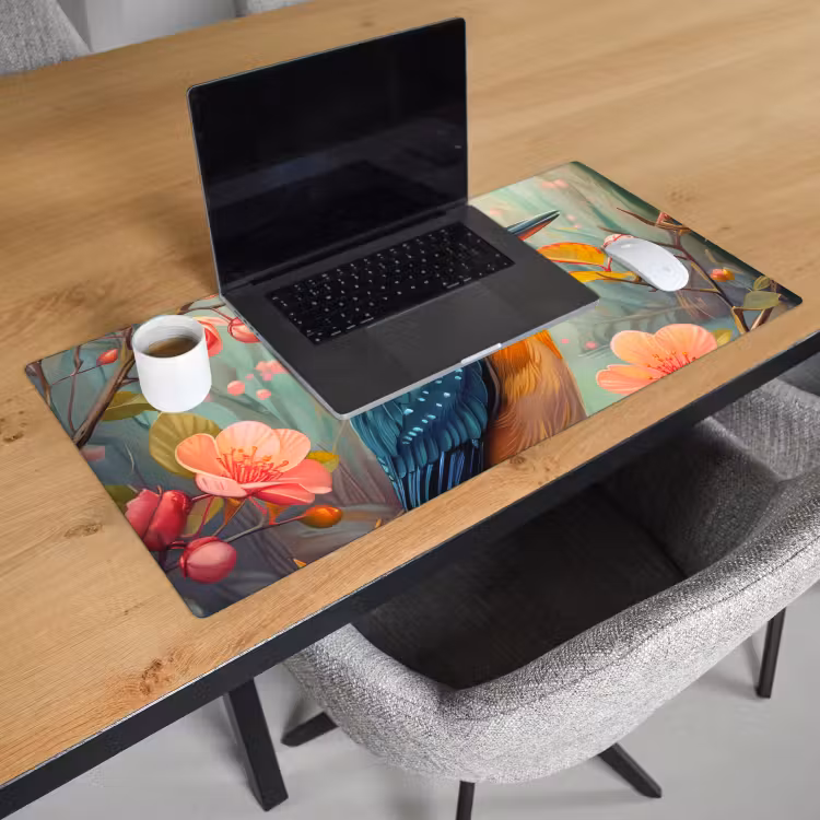 Bureau onderlegger - IJsvogel - Bloesem - Natuur - Vogels - Bloemen — 2