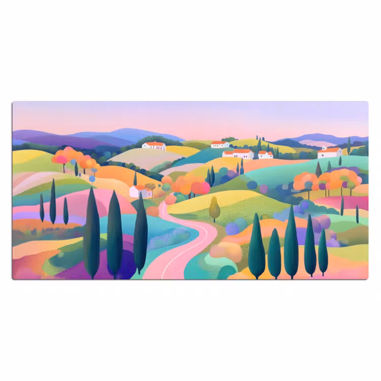 Bureau onderlegger - Landschap - Paars - Pastel - Huizen — 1