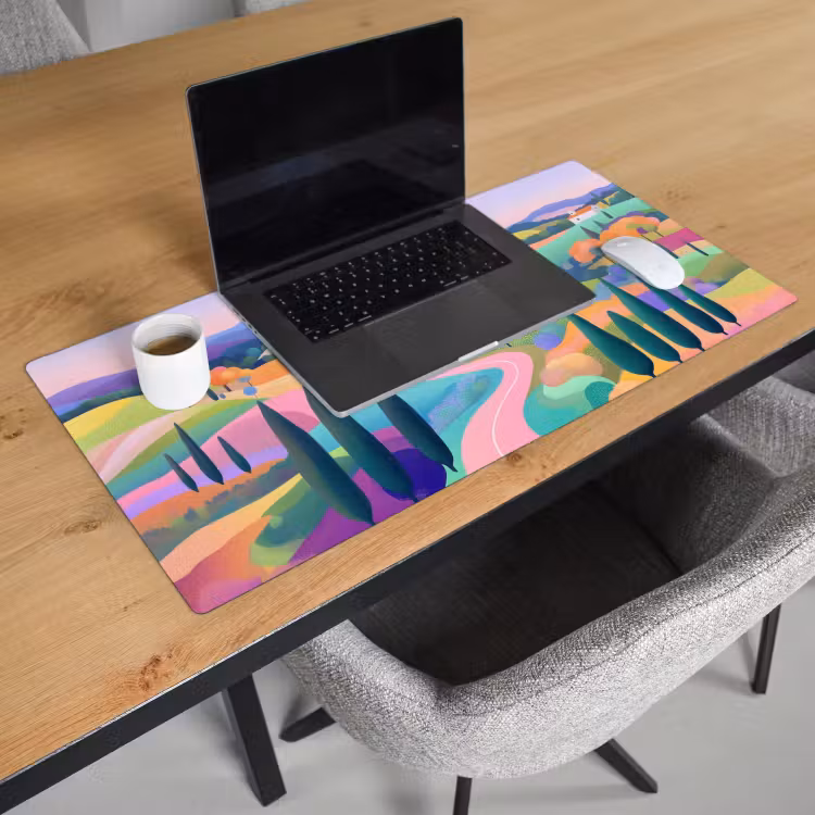 Bureau onderlegger - Landschap - Paars - Pastel - Huizen — 2