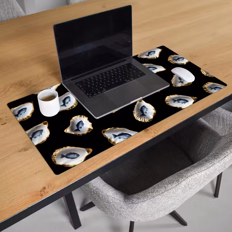 Bureau onderlegger - Oesters - Vissen - Blauw - Goud — 2