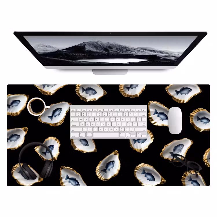 Bureau onderlegger - Oesters - Vissen - Blauw - Goud — 3