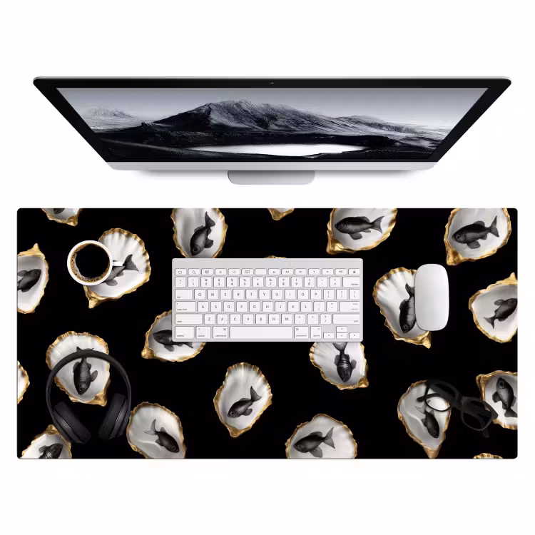 Bureau onderlegger - Oesters - Zwart - Vissen - Goud — 3