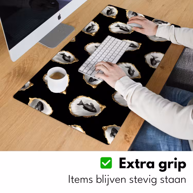 Bureau onderlegger - Oesters - Zwart - Vissen - Goud — 5
