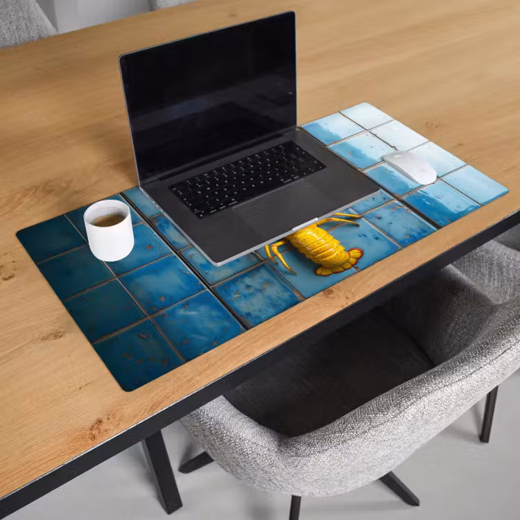 Bureau onderlegger - Kreeft - Geel - Blauw - Tegels — 2