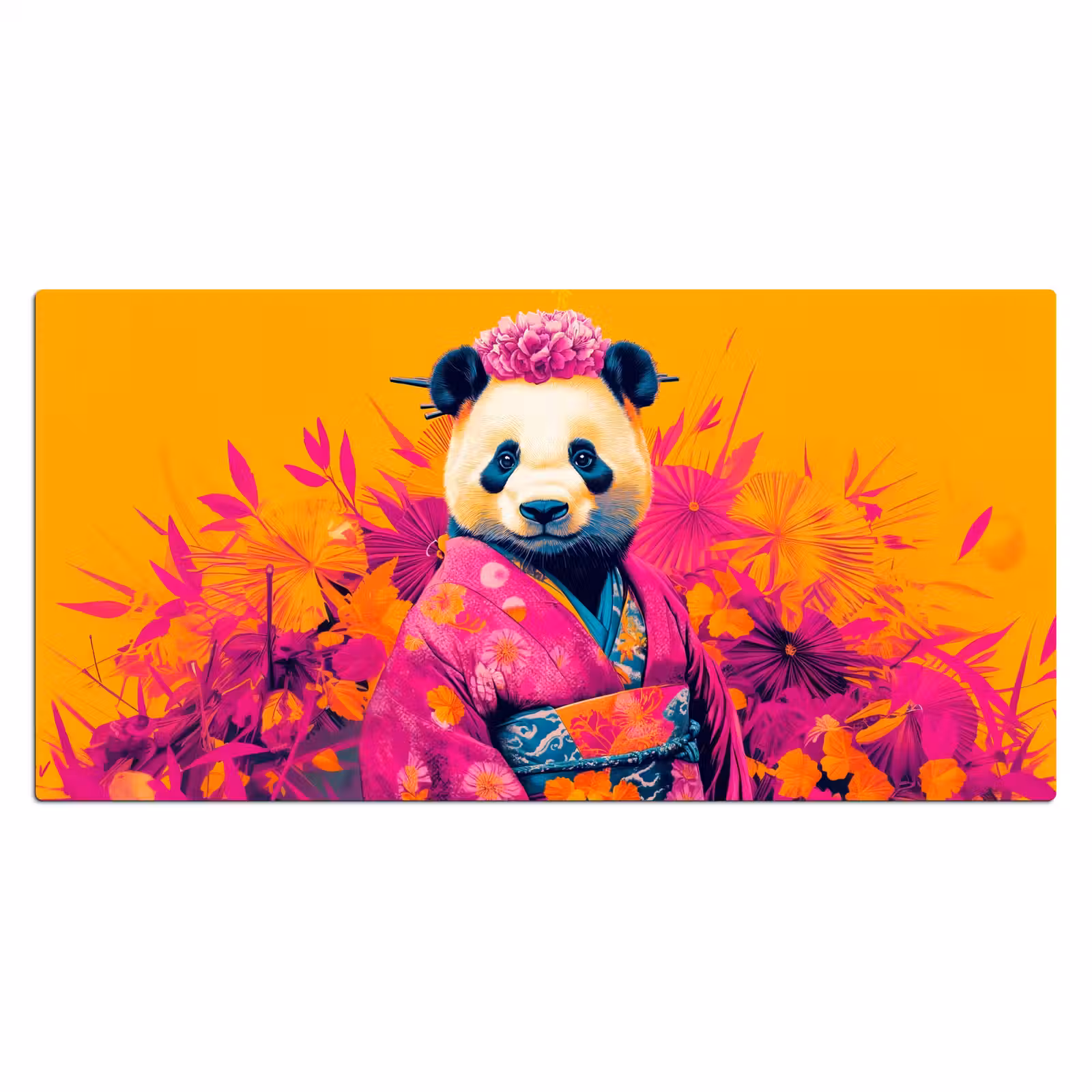 Bureau onderlegger - Kimono - Roze - Panda - Bloemenkroon — 1