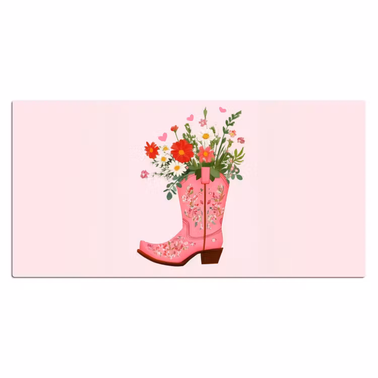 Bureau onderlegger - Cowboylaarzen - Roze - Boeket - Bloemen — 1