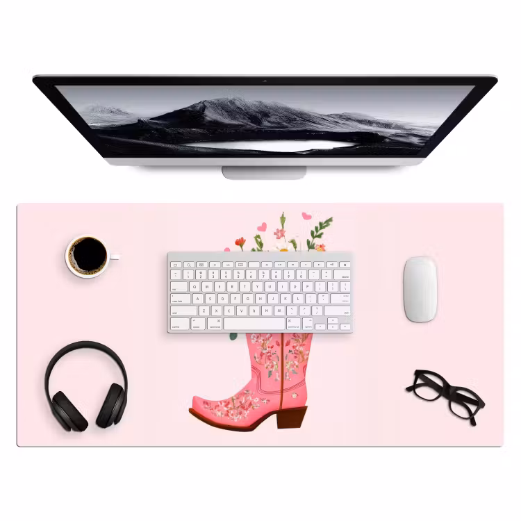 Bureau onderlegger - Cowboylaarzen - Roze - Boeket - Bloemen — 3