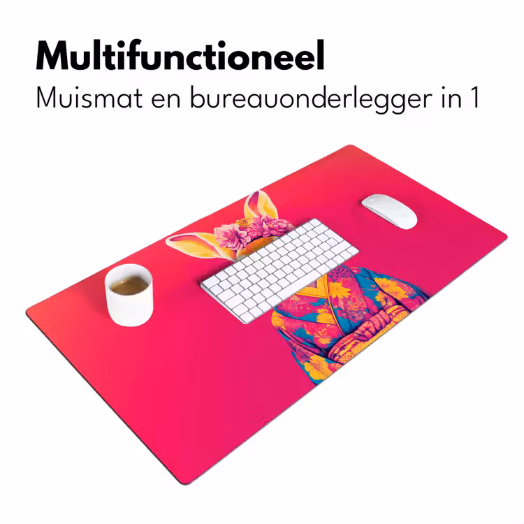 Bureau onderlegger - Konijn - Bloemen - Kleurrijk - Kimono — 6