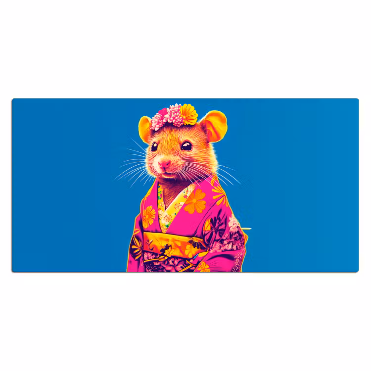 Bureau onderlegger - Muis - Kimono - Bloemen - Blauw — 1